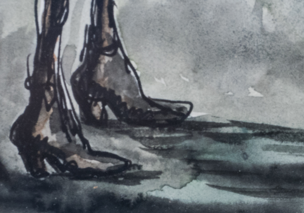 Signed Aaron Sopher Pen and Ink with Watercolor Painting