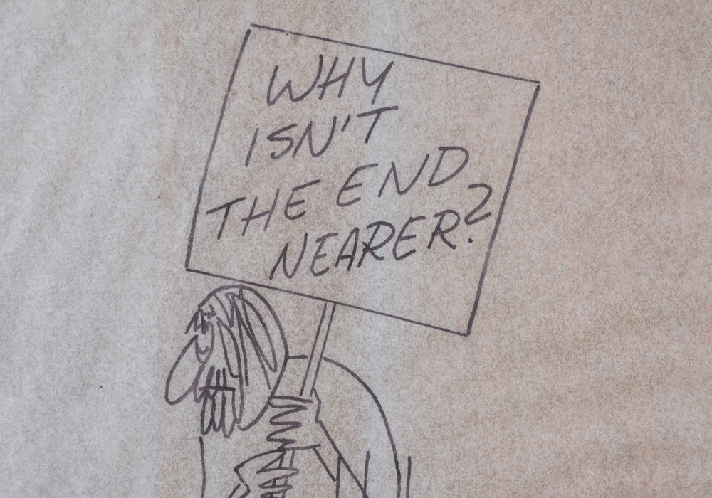 Ed Arno Pen Sketch on Plaque behind Raised Glass