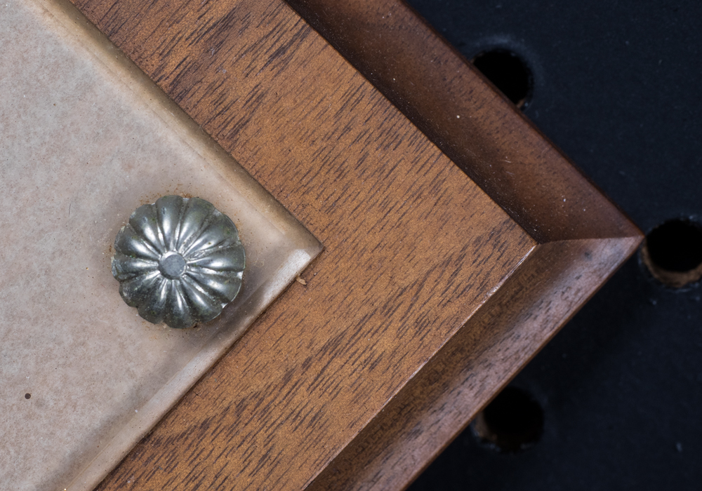 Ed Arno Pen Sketch on Plaque behind Raised Glass