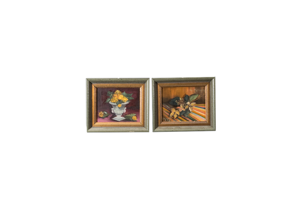 Pair of Signed Floral Still Life Oil Paintings on Copper