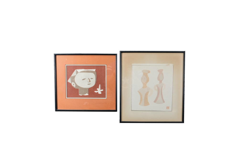Pair of Framed Torn Paper Collages