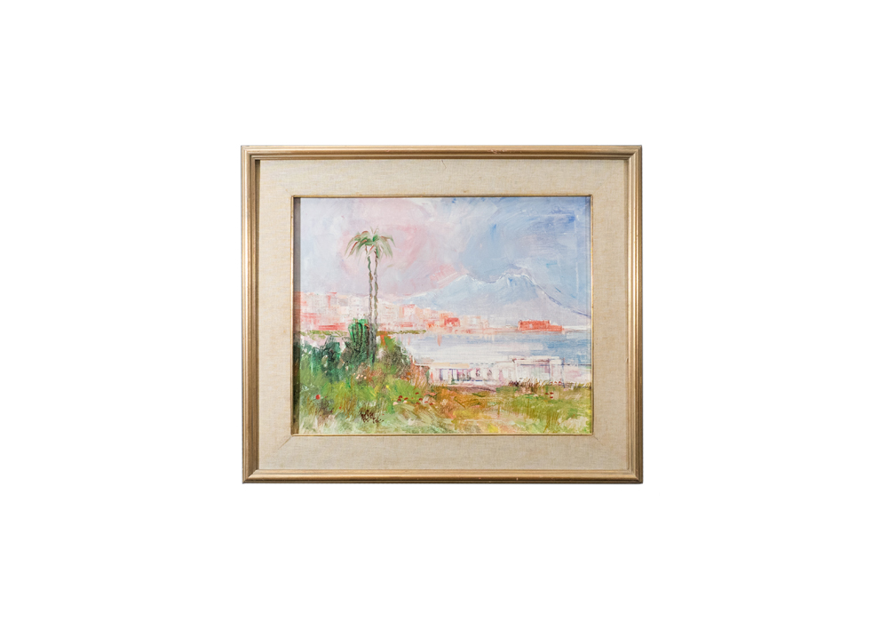 Oil Painting on Canvas of City along Water