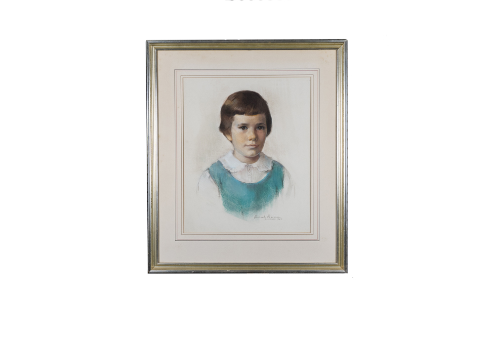 Signed Richard Reasoner Pastel Portrait of Young Girl