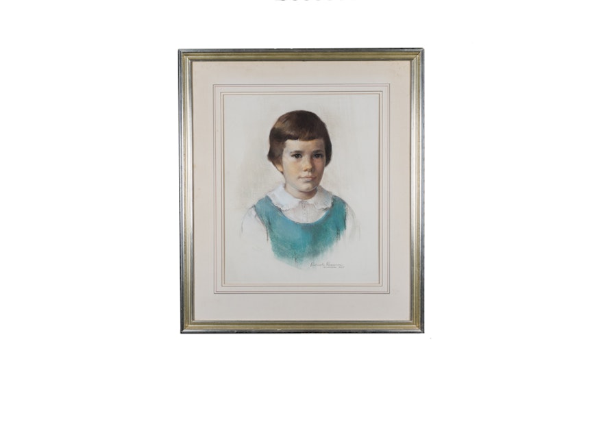 Signed Richard Reasoner Pastel Portrait of Young Girl