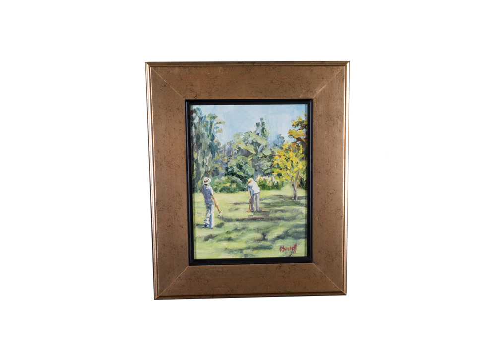 Signed Oil Painting "Croquet at Cylburn Arboretum"