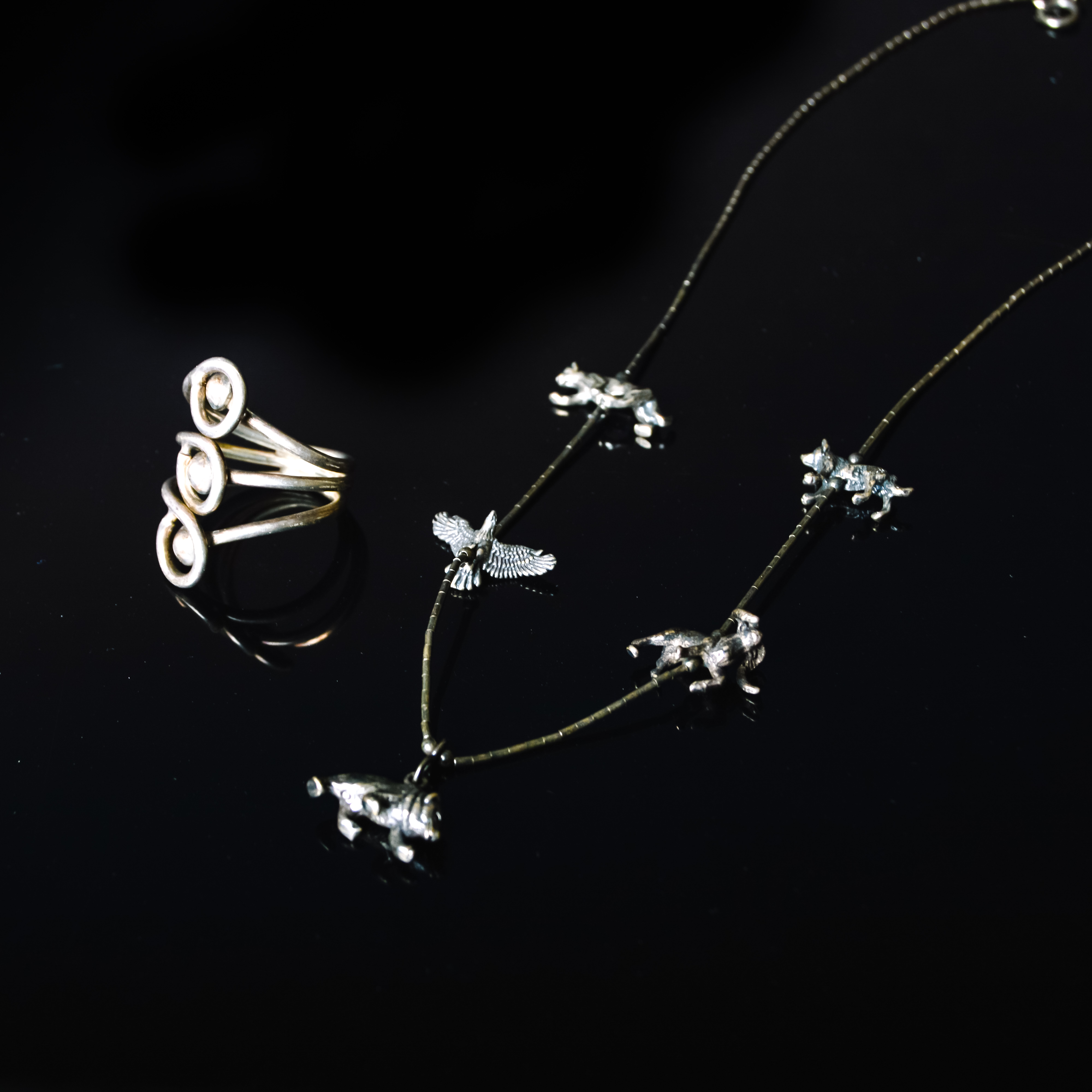 Sterling Silver Animal Necklace and Ring