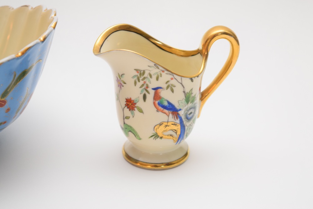 Porcelain Asian Inspired Bowl and Matched Sugar Bowl and Creamer