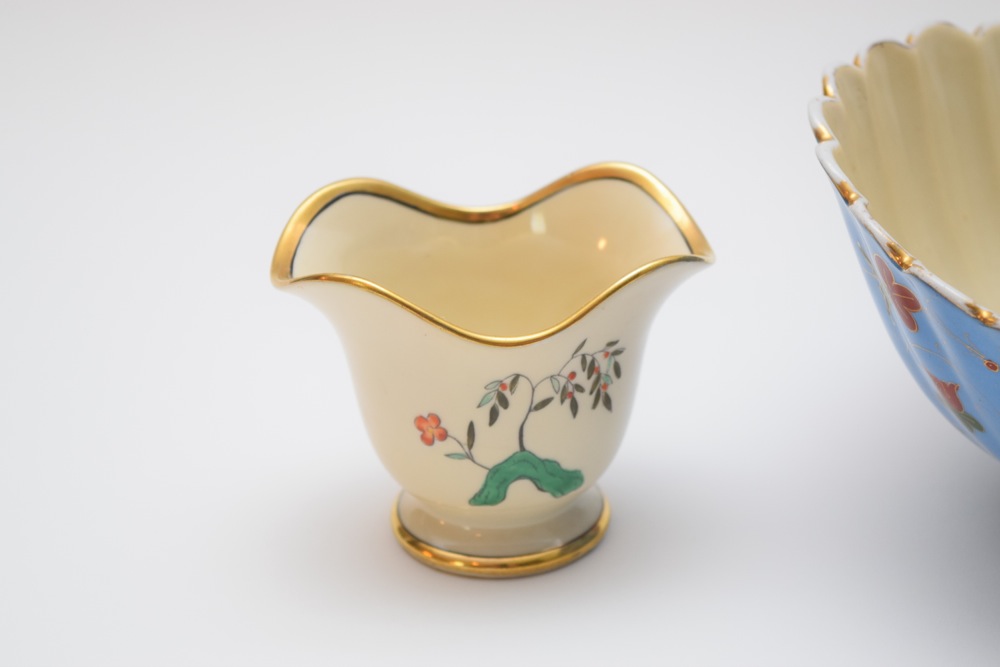 Porcelain Asian Inspired Bowl and Matched Sugar Bowl and Creamer