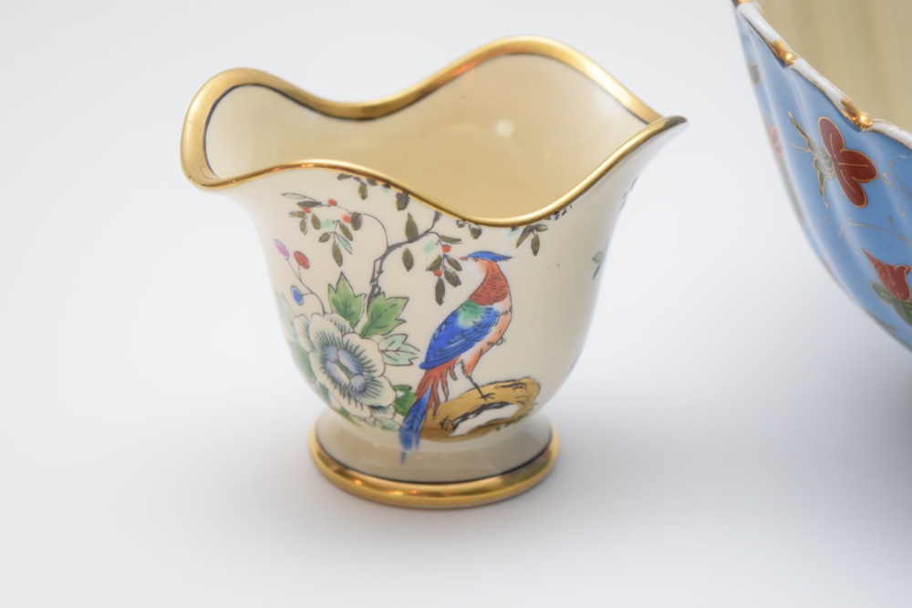 Porcelain Asian Inspired Bowl and Matched Sugar Bowl and Creamer