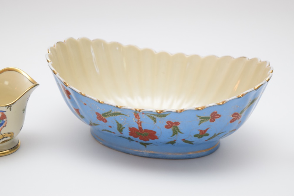 Porcelain Asian Inspired Bowl and Matched Sugar Bowl and Creamer