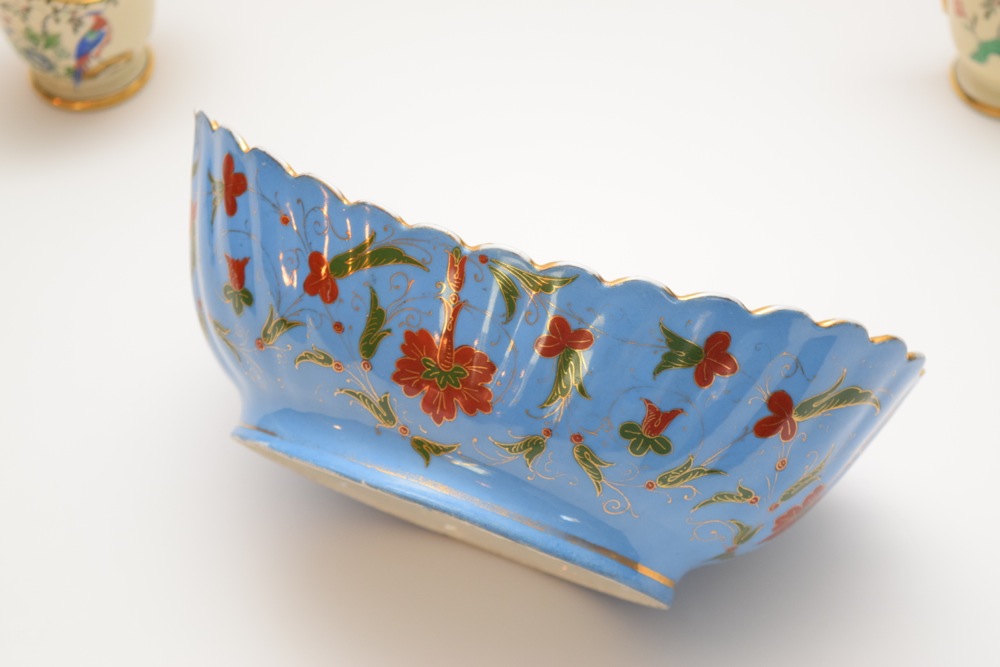 Porcelain Asian Inspired Bowl and Matched Sugar Bowl and Creamer