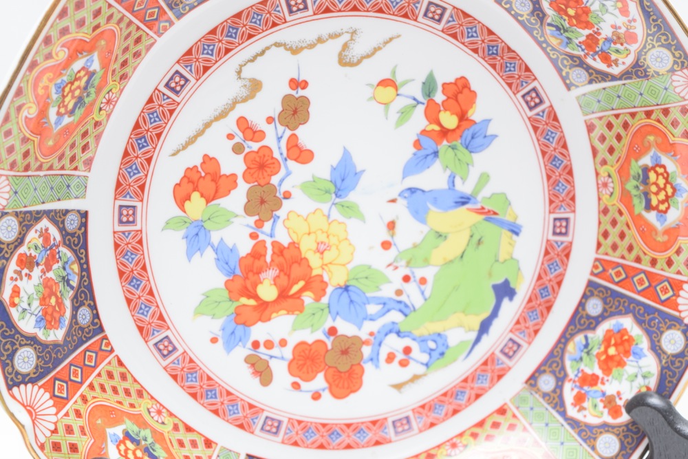 Pair of Asian Inspired Porcelain Bowls and Four Sake Cups