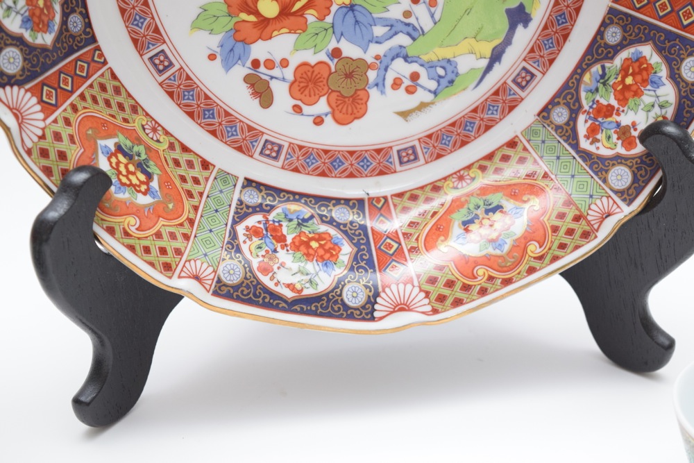 Pair of Asian Inspired Porcelain Bowls and Four Sake Cups