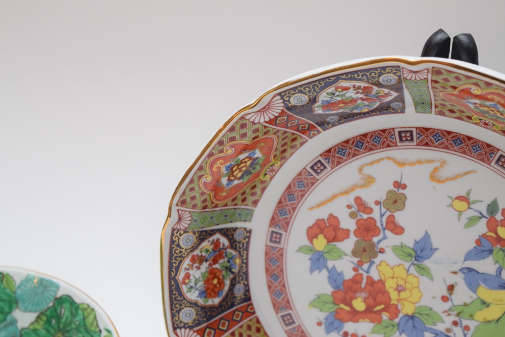 Pair of Asian Inspired Porcelain Bowls and Four Sake Cups