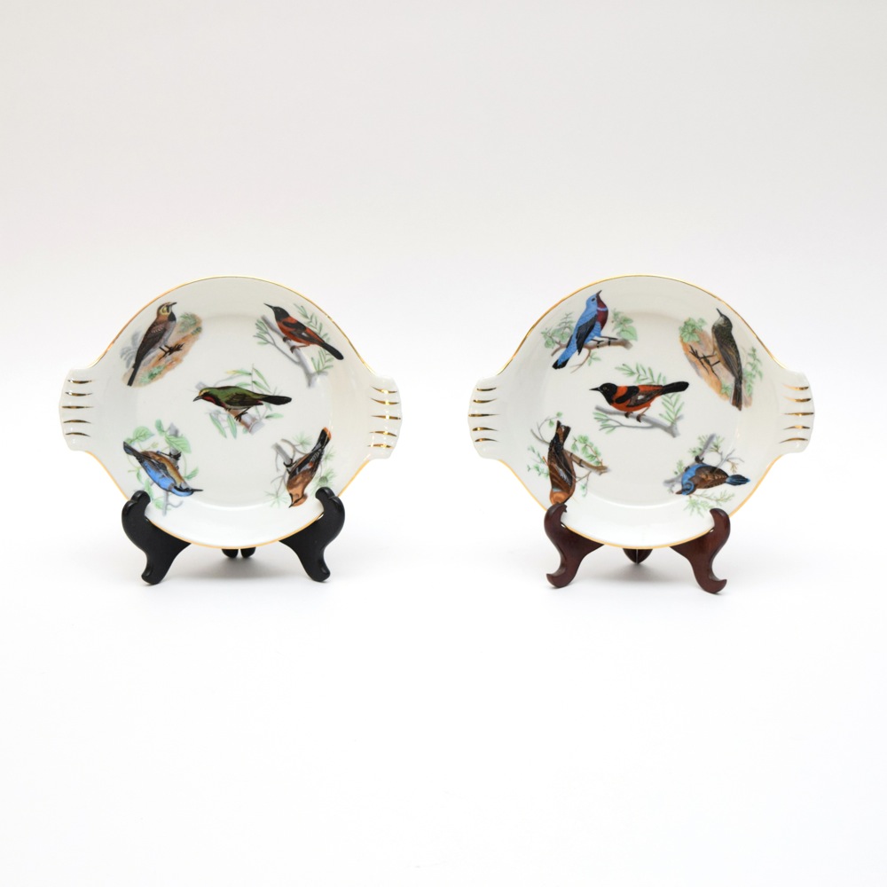 Pair of French Porcelain Songbird Dishes