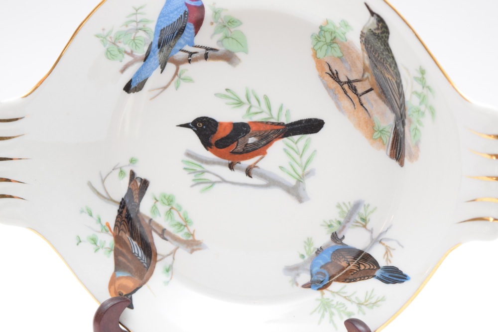 Pair of French Porcelain Songbird Dishes