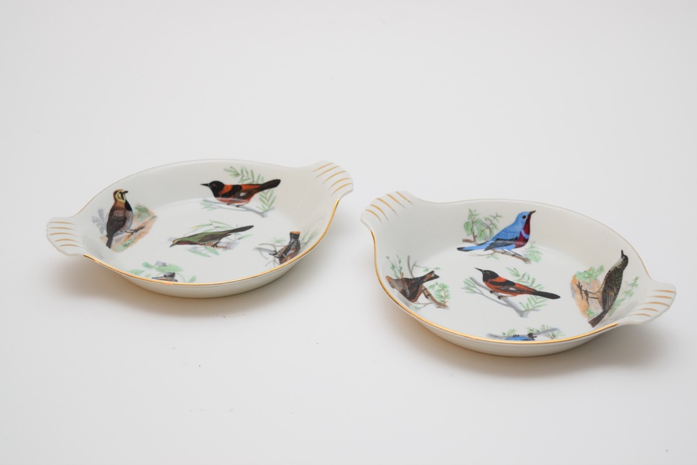 Pair of French Porcelain Songbird Dishes