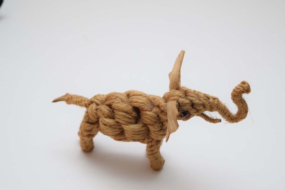 Carved Babanki African Elephant Mask and Elephant Jute Sculpture