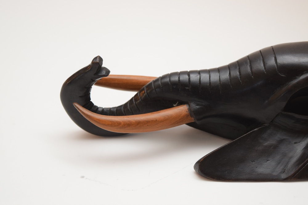 Carved Babanki African Elephant Mask and Elephant Jute Sculpture