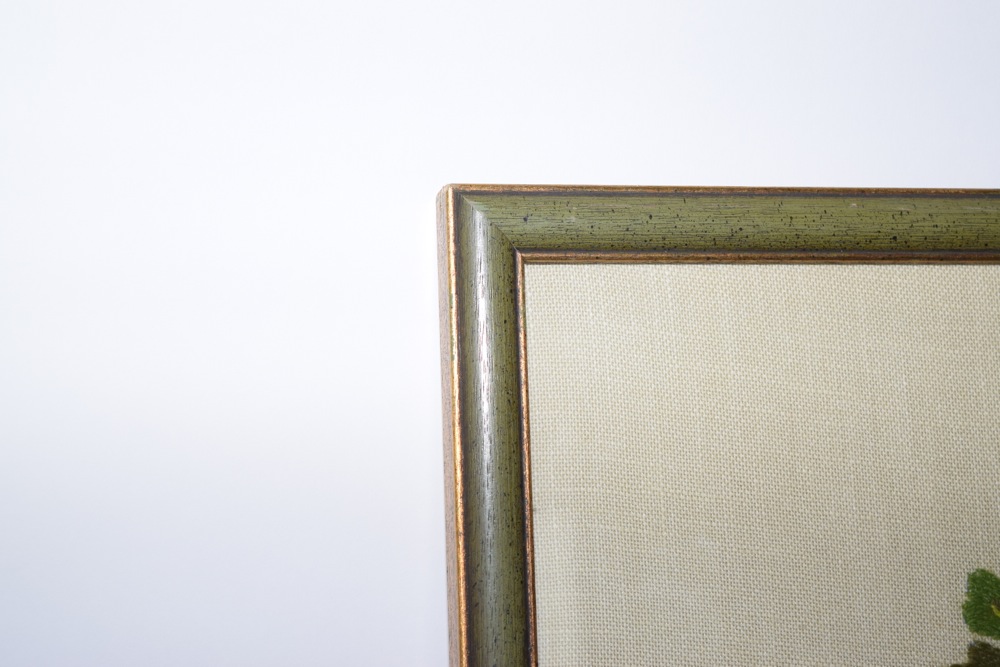 Framed Orange Poppy Themed Crewel Embroidery on Linen