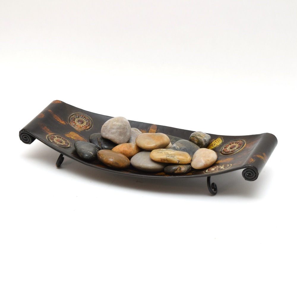 Metalwork Tray with Polished Decorative Stones