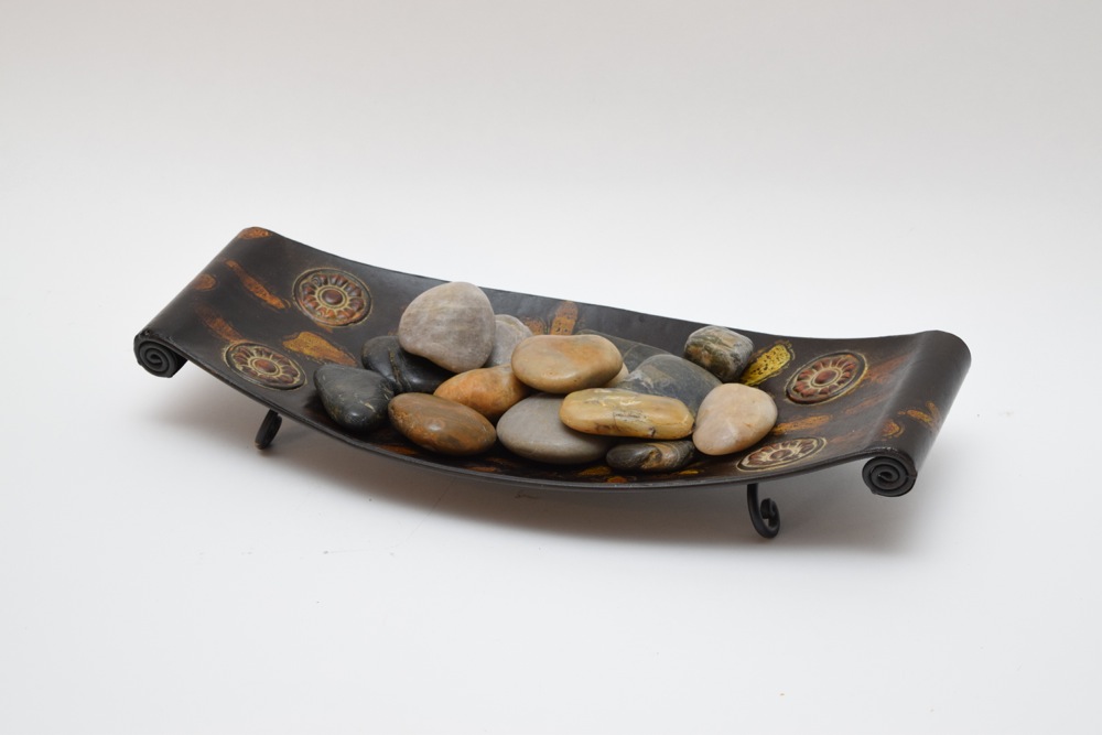Metalwork Tray with Polished Decorative Stones