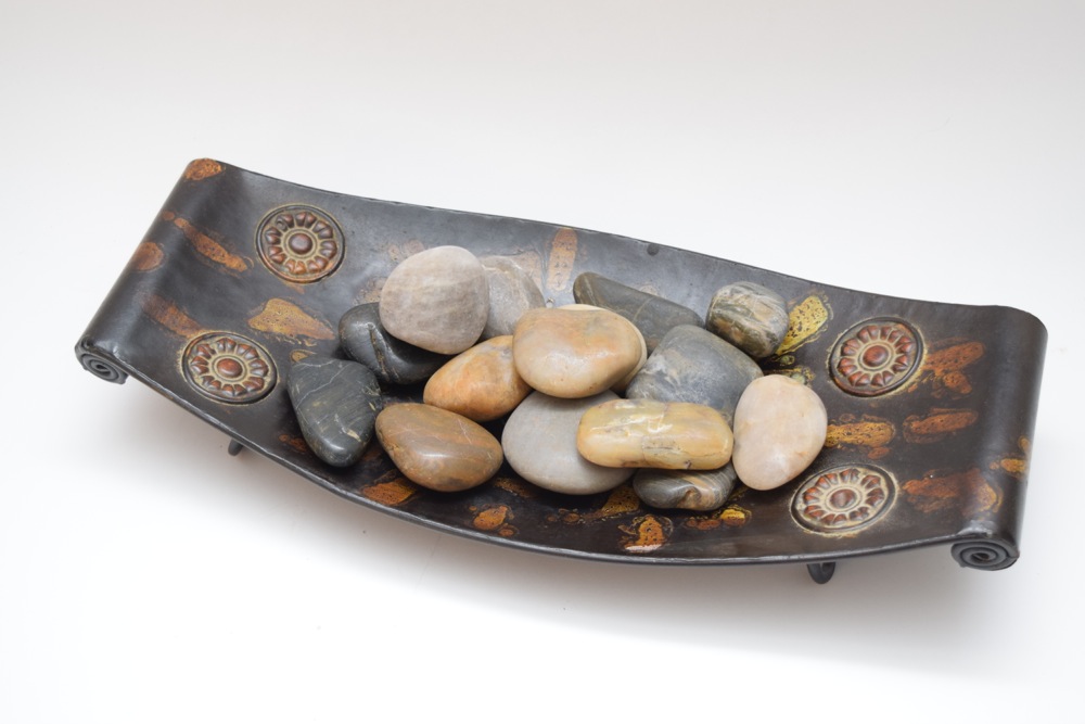 Metalwork Tray with Polished Decorative Stones
