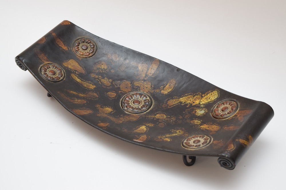 Metalwork Tray with Polished Decorative Stones