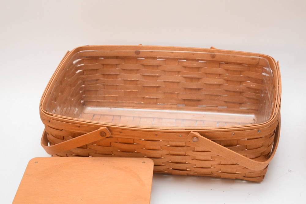 Two Large Longaberger Baskets, Two Bread Basket Sticks, Liners and Dressings