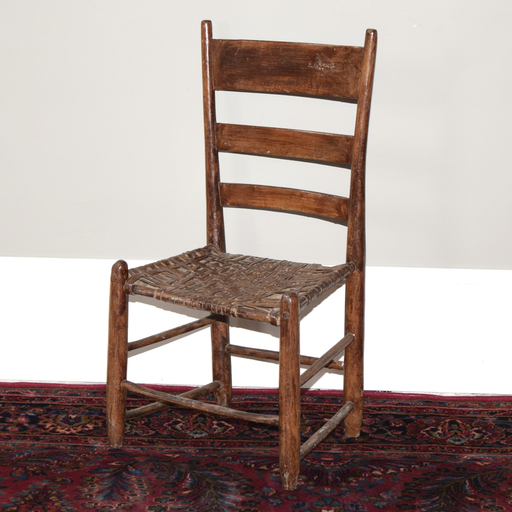 Antique Ladder Back Varnished Oak Splint Seat Chair