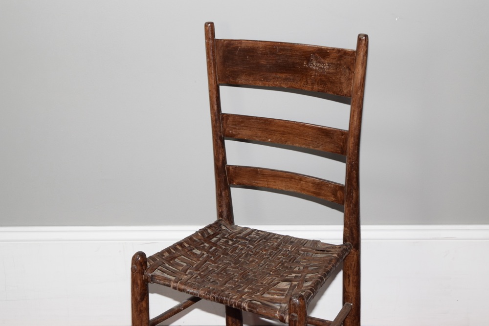 Antique Ladder Back Varnished Oak Splint Seat Chair