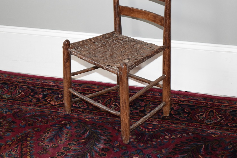 Antique Ladder Back Varnished Oak Splint Seat Chair