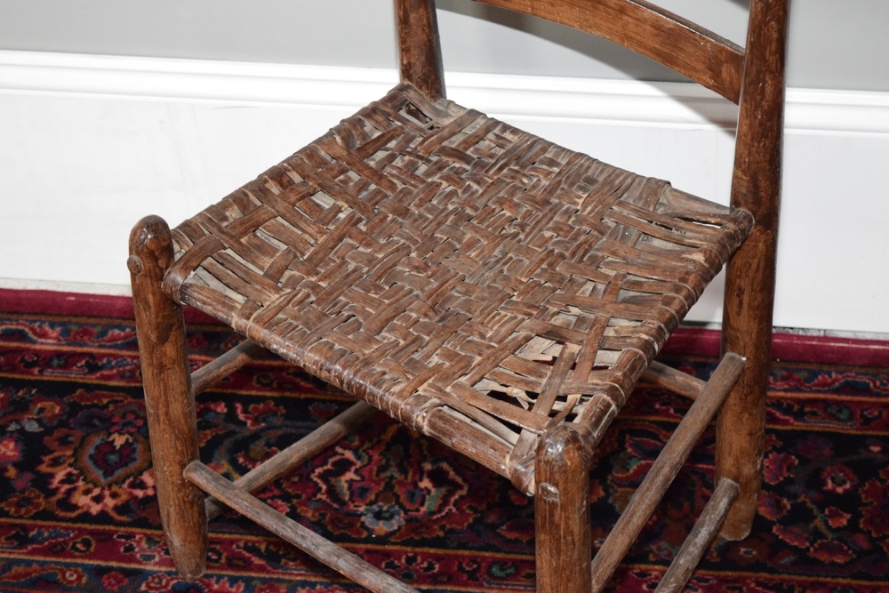 Antique Ladder Back Varnished Oak Splint Seat Chair