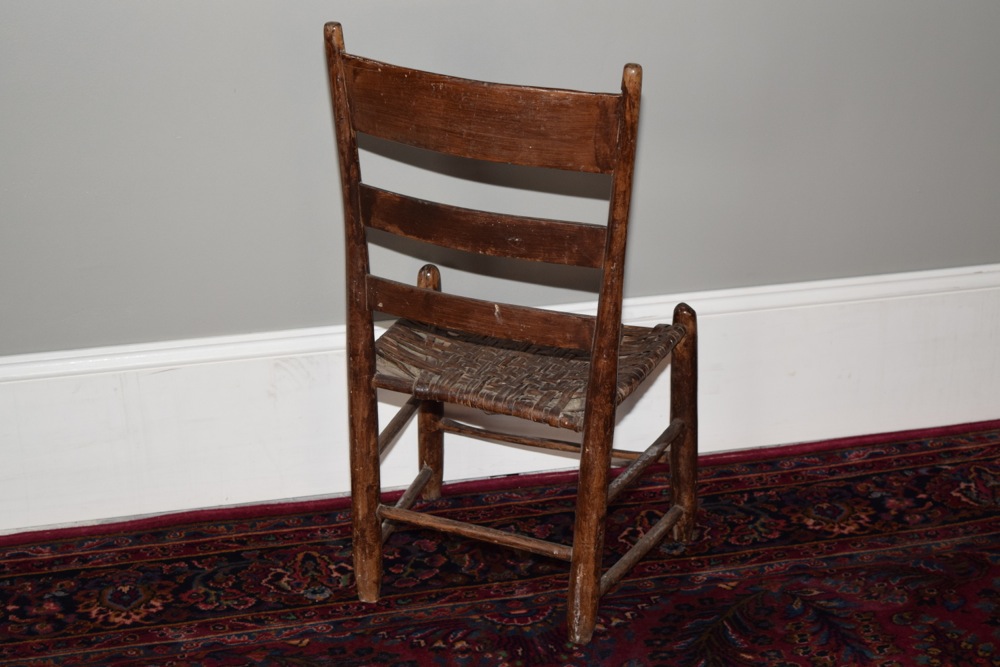 Antique Ladder Back Varnished Oak Splint Seat Chair