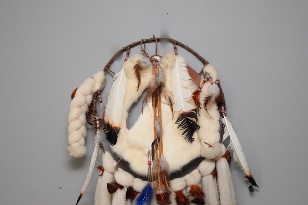 Wool, Rabbit Fur, Leather and Feather Mandala Dream Catcher