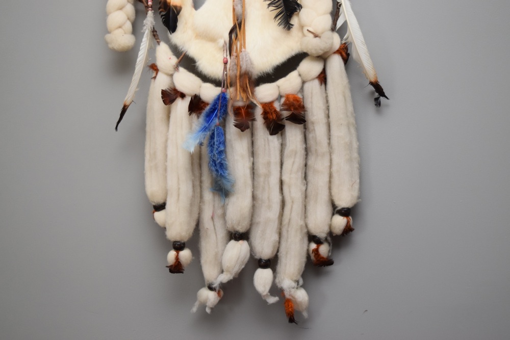 Wool, Rabbit Fur, Leather and Feather Mandala Dream Catcher