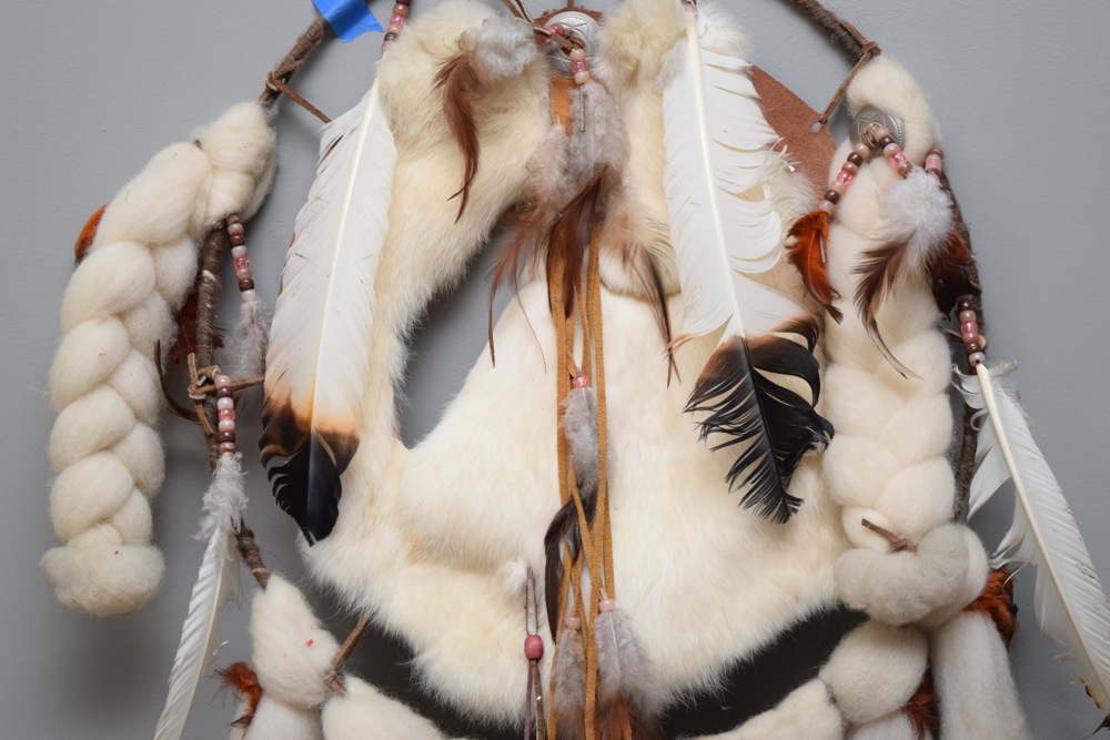 Wool, Rabbit Fur, Leather and Feather Mandala Dream Catcher