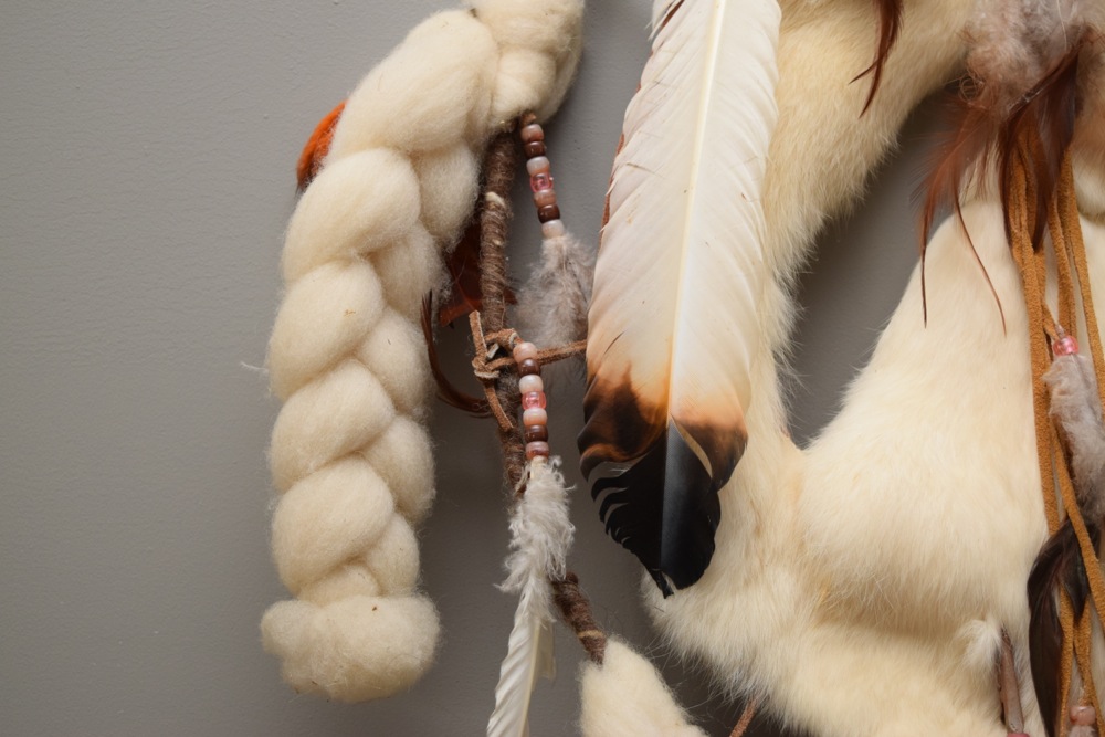 Wool, Rabbit Fur, Leather and Feather Mandala Dream Catcher