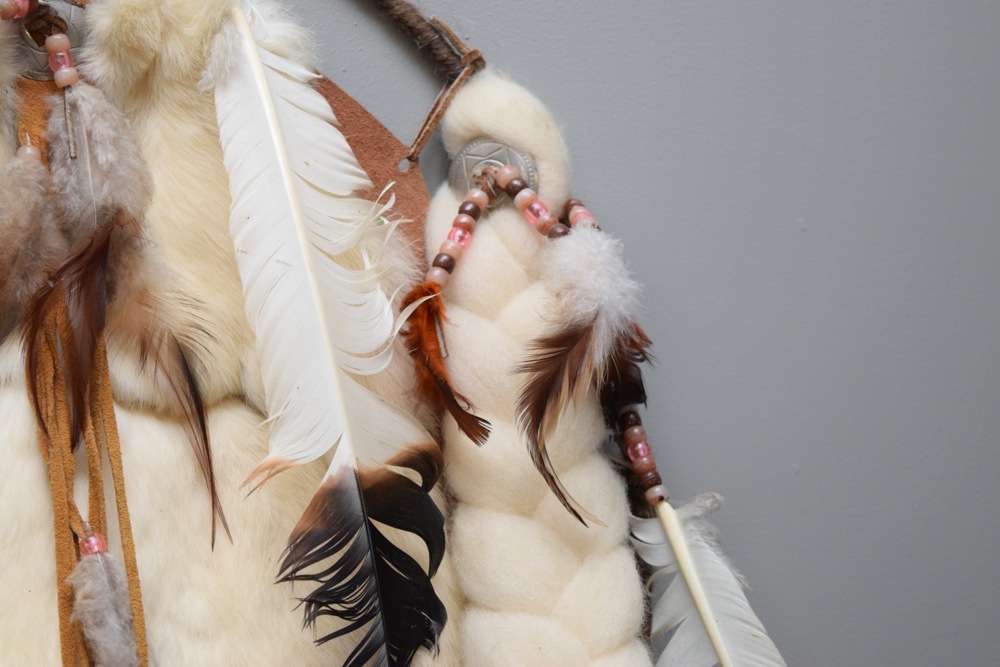 Wool, Rabbit Fur, Leather and Feather Mandala Dream Catcher