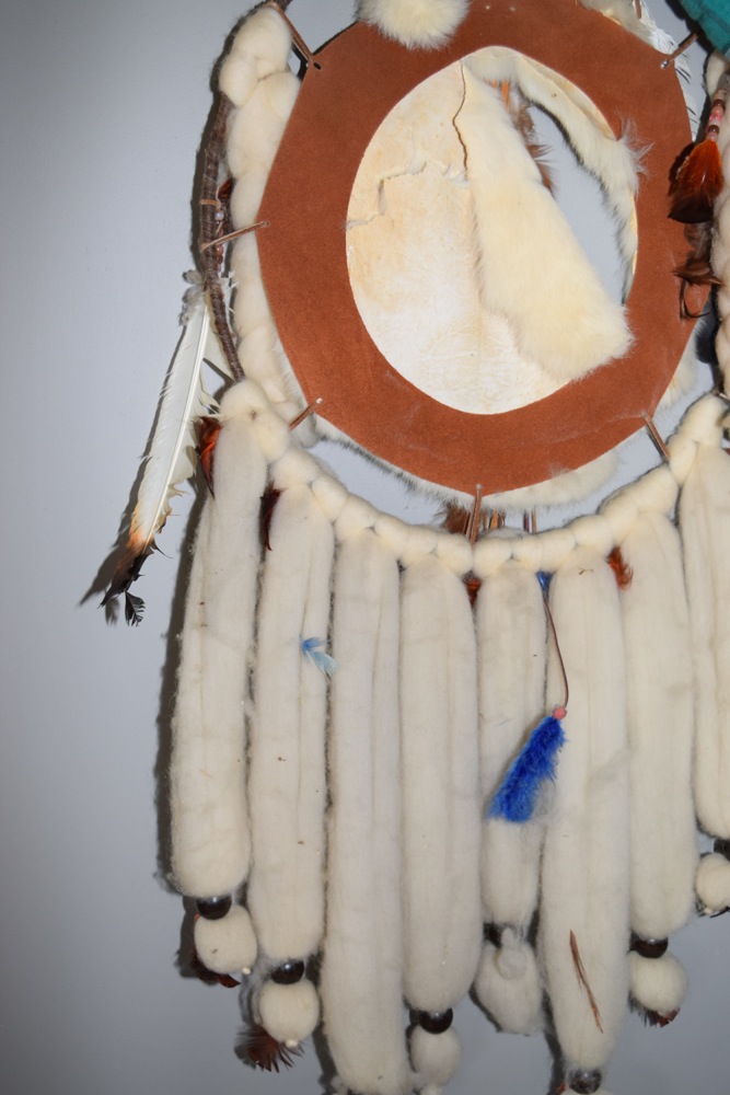 Wool, Rabbit Fur, Leather and Feather Mandala Dream Catcher