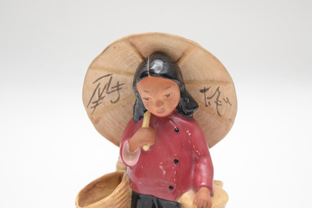 1946 McCarty Brothers Asian Lady with Baskets Ceramic Planter