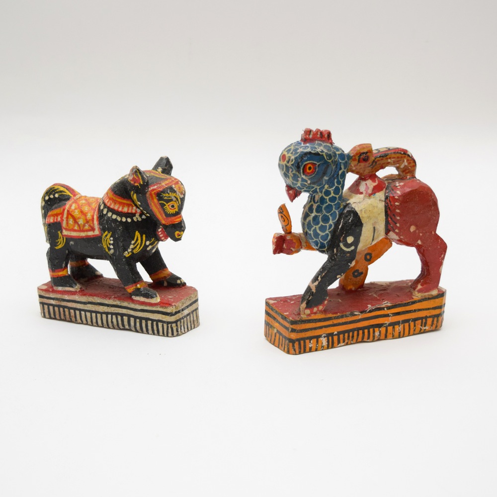 Vintage Handmade Papier Mache Navagunjara and Horse Figurine