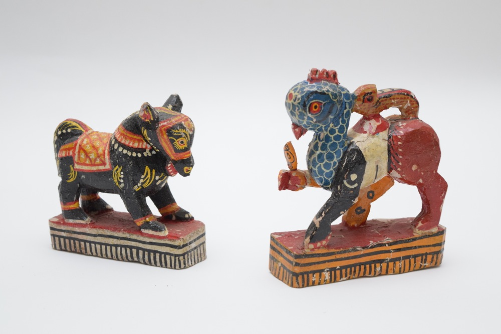 Vintage Handmade Papier Mache Navagunjara and Horse Figurine