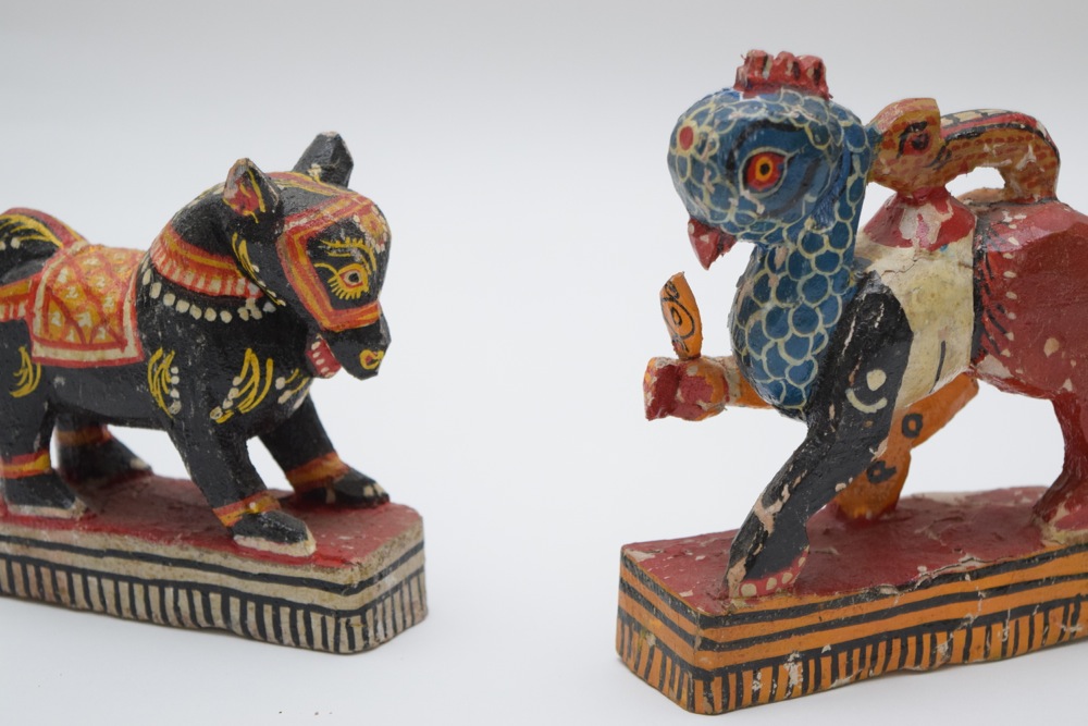 Vintage Handmade Papier Mache Navagunjara and Horse Figurine