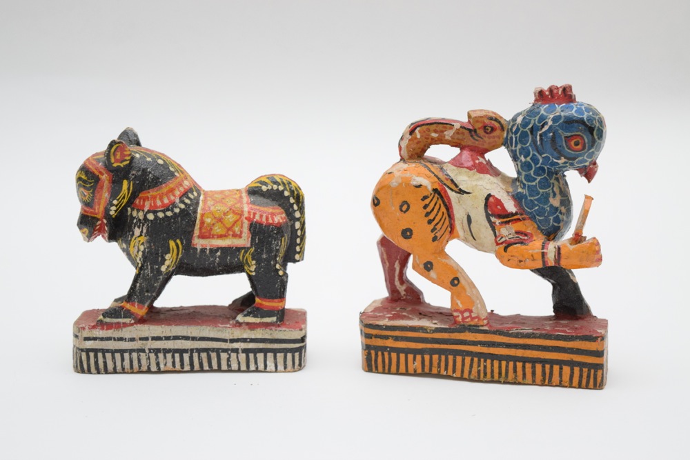 Vintage Handmade Papier Mache Navagunjara and Horse Figurine