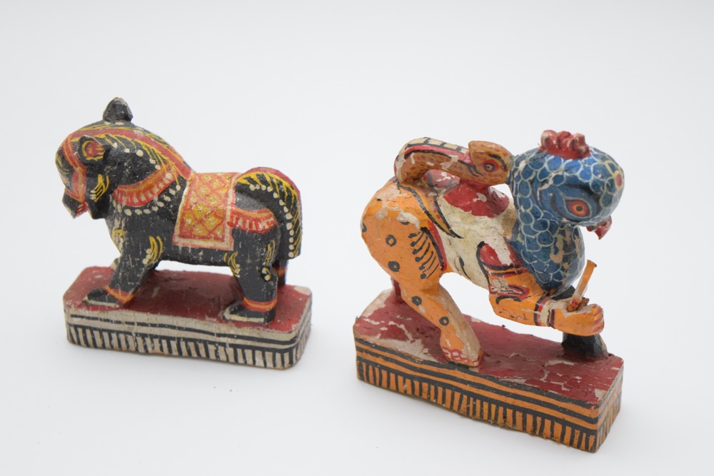 Vintage Handmade Papier Mache Navagunjara and Horse Figurine