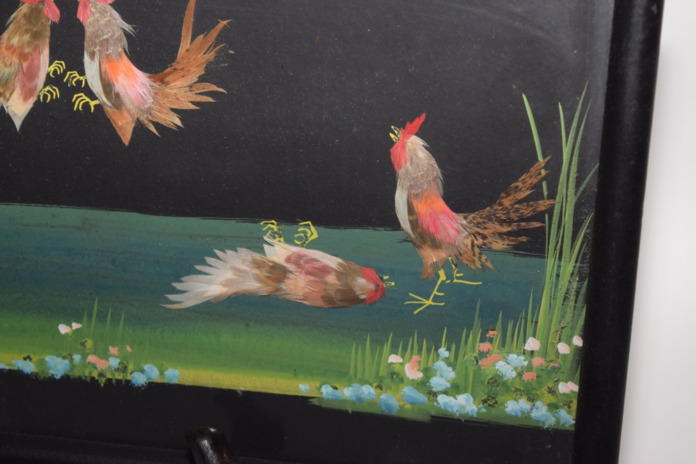 Vintage Cockfighting Artwork in Frame