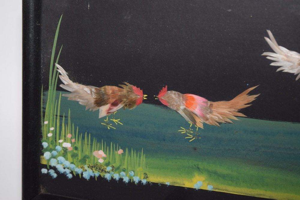 Vintage Cockfighting Artwork in Frame