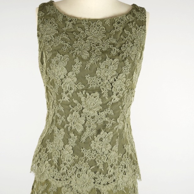 Bill Hamilton for Saks Fifth Avenue Green Lace Cocktail Outfit, Size 8