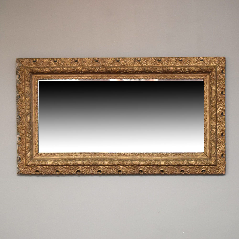 Large Antique Ornately Carved Gilt Beveled Wall Mirror